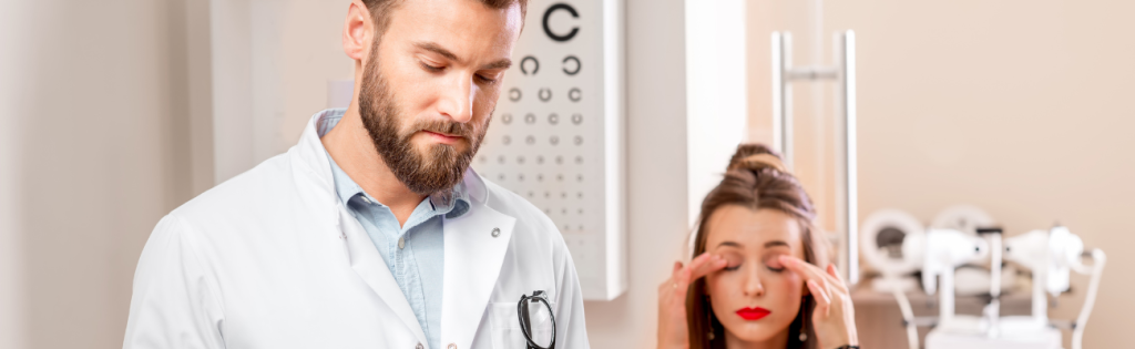 Doctor performing an initial assessment on a patient in a clinical setting.