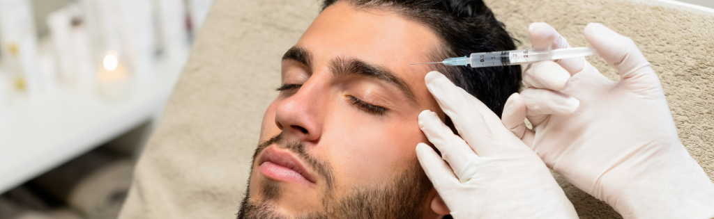 The Botox Buzz: Understanding the Pros, Cons, and What to Expect in a Consent Form 2 A male client receiving a Botox injection to the forehead from a trained practitioner in a modern clinic setting