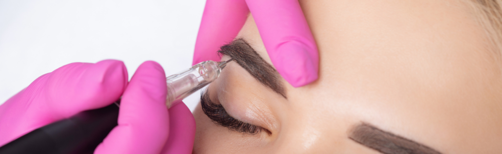 Faces | Discover the Best Method for Flawless Brows 2 Client receiving an eyebrow enhancement treatment from a beauty professional.