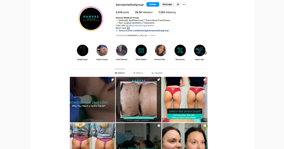 7 Characteristics of a Successful Aesthetic Business! 5 Kanvas instagram screenshot